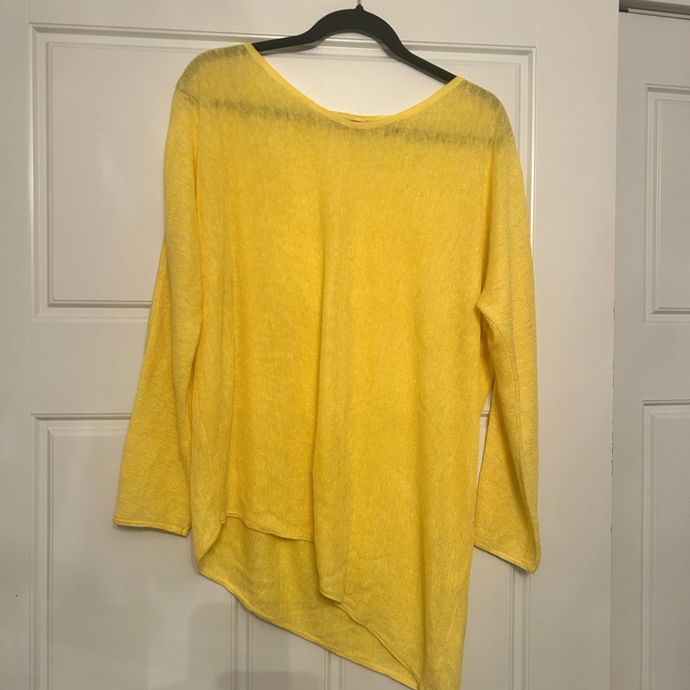Eileen Fisher Yellow Crew Neck Sweater Lightweight Relaxed Fit